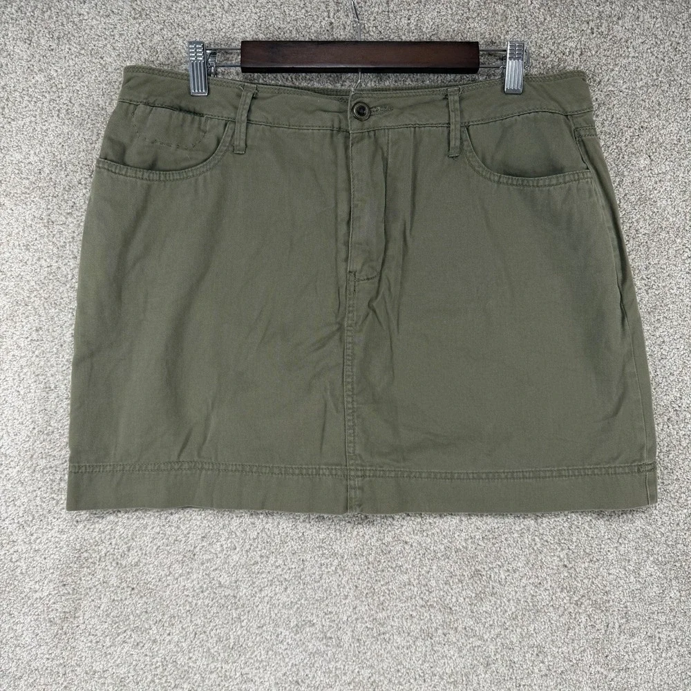 Y2K Army Green Mini Skirt Utility Denim Goth Punk Grunge Faded‎ Glory 12 Pockets